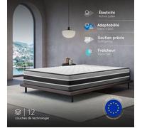 Matelas FELIS 135X190 cm-Hybride-26 cm-Ressorts Ensachés-Mémoire de Forme-Mousse HR 35 kg-Latex-Confort mi-ferme-Réversible