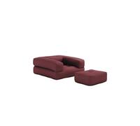 Matelas futon et pouf 2 en 1 CUBE bordeaux 90x190