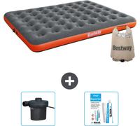 Matelas gonflable Bestway - 2 personnes - 152 x 203 x 22 cm - Gris/Orange - Accessoires fournis