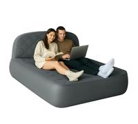 Matelas gonflable de luxe avec tête de lit de 33 cm de haut, matelas gonflable avec pompe en matériau brossé confortable, matelas gonflable avec sac de rangement pour la maison, les invités et