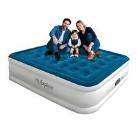 Matelas gonflable gonflable de 45,7 cm de haut avec pompe intégrée Fiber Tech - Matelas auto-gonflable pour adultes - Dessus en peluche - Bleu - 45,7 cm