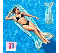 Matelas Gonflable Piscine pour Adultes, Pool de sirène Gonflable Float avec Forme Queue Poisson, Frapages de Piscine, Jouet Fêtes de Piscine, Gonflable Jouet Flotteur pour Piscine, Plage (Blue)