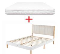 Matelas + Lit double - Ensemble 140x190 - Sommier à lattes - Tête de lit incluse - Blanc