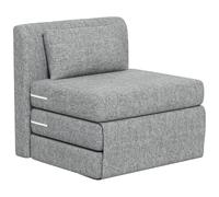 Matelas Lit Fauteuil Futon Chauffeuse Pliable Pliant Longueur 203 Cm Coussin Inclus Tissu Effet Lin Gris Chiné Gris