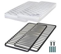 Matelas Mousse + Sommier Métal C220 2x90x190 Marly - Hauteur 15 Cm - Soutien Ferme