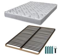 Matelas Mousse + Sommier Métal C224 140x190 Maryland - Hauteur 20 Cm - Soutien Ferme