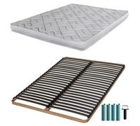 Matelas mousse + Sommier métal C224 140x190 Melissa - Hauteur 13 cm - Soutien ferme Blanc