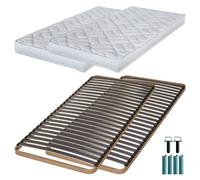 Matelas mousse + Sommier métal C224 2x90x190 Melissa - Hauteur 13 cm - Soutien ferme Blanc