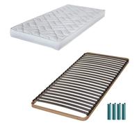 Matelas mousse + Sommier métal C224 80x190 Melissa - Hauteur 13 cm - Soutien ferme Blanc