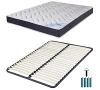 Matelas Mousse + Sommier Métal Démonté 140x190 Melior - Hauteur 20 Cm - Soutien Ferme