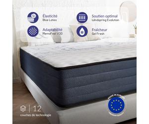 Matelas Perfect Dream 140x190 cm-26 cm-Hybride-Ressorts Ensachés-Mémoire de forme HR-Blue Latex-Confort Équilibré-Ergonomique