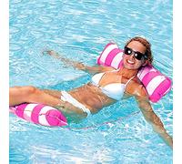 Matelas Piscine Filet, Hamac Flottant Piscine 4-en-1 Hamac de Piscine Multi Usage Pliable Hamac Gonflable Portable Flotteur Ultraléger pour l'adulte (Rose)
