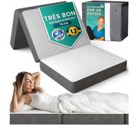 Matelas pliable 2 personnes en mousse - 14 cm d’épaisseur - Idéal camping, maison, lit d’appoint ou voyage (Gris/Blanc, Matelas simple (75 cm) + Housse) (Gris + Blanc, Matelas simple (75 cm) + housse)