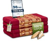 Matelas pliable durable en kapok - 200x80x8cm - Matelas d’invité avec de la soie thaï, Matelas pour camionnette, Tapis de yoga, Lit d’invité, Chaise longue jardin et balcon (Rouge/Éléphants Soie)