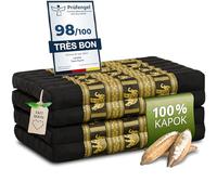 Matelas pliable durable en kapok - 200x80x8cm - Matelas d’invité avec de la soie thaï, Matelas pour camionnette, Tapis de yoga, Lit d’invité, Chaise longue jardin et balcon (Noir/Éléphants Soie)