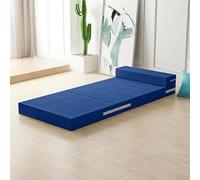 Matelas pliable portable pour invités - Lit simple/simple 5, 8, 10 cm avec housse et oreiller lavables, idéal pour le camping, les voyages et les lits au sol, bleu, 180 x 60 x 10 cm