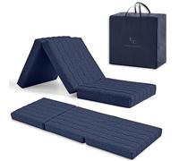 Matelas Pliable pour Camping-Car, 90 x 195 cm, Mousse HD + 2 cm viscoélastique, Matelas Pliable pour invités, Respirant, Housse déhoussable, Hauteur 12 cm, Couleur Bleue. avec Sac.