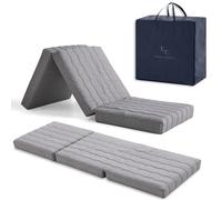 Matelas pliable pour invités 90 x 195 cm mousse HD + 2 cm viscoélastique Lit gigogne Matelas pliable très polyvalent respirant Housse déhoussable Hauteur 12 cm Gris. Avec sac et coussin.