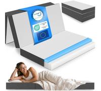 Matelas pliant ELONEO 120x200 cm, 15 cm avec mousse viscoélastique, gris/blanc lit d'appoint ou de voyage pour enfants/adultes