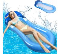 Matelas Pneumatique Flottant, 4 en 1 Matelas Piscine Gonflable, Matelas Gonflable Piscine avec Appui-Tête, Matelas Piscine Adulte Enfant, Hamac Gonflable Piscine, pour Plage, Bassins, Lac (Blue)