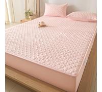Matelas Protecteurs Quilté sans Bruit Peau Amicale Couverture Matelas Tissu De Coton Lavé Couverture De Lit Feuille Montée Bande Élastique Ajustement Profond 28Cm,Rose,100 * 200cmTWIN
