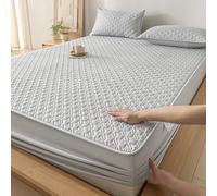 Matelas Protecteurs Quilté sans Bruit Peau Amicale Couverture Matelas Tissu De Coton Lavé Couverture De Lit Feuille Montée Bande Élastique Ajustement Profond 28Cm,Gris,100 * 200cmTWIN