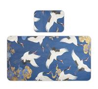 Matelas rafraîchissant bleu et doré en forme de grue japonaise de 71,1 x 132,1 cm, coussinets réutilisables, lavables et imperméables pour enfants, adultes
