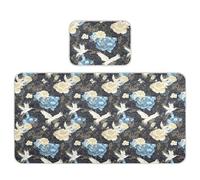 Matelas rafraîchissant pour bébé - 71,1 x 132,1 cm - Ultra doux - Motif fleurs de grue vintage - Bleu et blanc