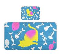 Matelas rafraîchissant pour lit bébé et enfant Motif os de chat et poisson Bleu 71,1 x 132,1 cm