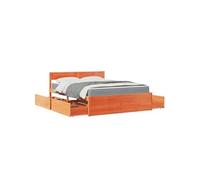 Vidaxl Lit Avec Tiroirs/Matelas Cire Marron 140x200 Cm Bois Massif Pin Marron