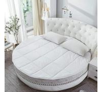 Matelas rond doux et chaud design antidérapant deux larges sangles élastiques protection de lit d'invité blanc 220x220cm soutien de la colonne vertébrale solution de sommeil confortable