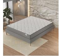 Matelas + Sommier (140 x 200cm)- Matelas Orionis Mousse Mémoire de Forme 16cm + Sommier Bois, Stable, revêtement Tissu Gris