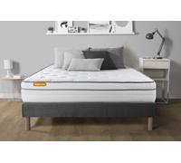 Matelas + Sommier Gris 160x200 Memo Luxe Ressorts Ensaches + Memoire De Forme 5 Zones De Confort Maxi Epaisseur