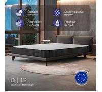 NATURALEX - Matelas Titanium 160x200-21 cm - Accueil Mousse mémoire de Forme + Blue Latex - Soutien Moyen - Respirant - 7 Zones - 2 Faces Été/Hiver - Couchage indépendant - Fabriqué en Europe