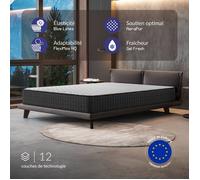 Matelas Titanium 90x190 cm - Épais 26 cm - Mousse mémoire de forme HR Blue Latex Hypoallergénique - Face été/hiver