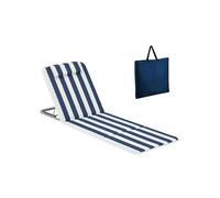 Matelas, transat, tapis de plage avec dossier inclinable et sac de transport - Rayé blanc et bleu -