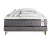 Matelas Trente - Ressorts ensachés et mémoire de forme - Ep. 30 cm - sommier kit Gris avec 2 oreillers et couette