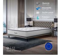 Matelas UPSILON 180X200 cm-Hybride-30 CM-Ressorts Ensachés-Mémoire de Forme-Mousse HR 35 kg-Blue Latex-Confort mi-ferme-Réversible