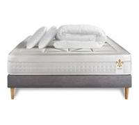 Matelas Vingt-Huit - Ressorts ensachés et mémoire de forme - Ep. 28 cm - sommier kit Gris avec 2 oreillers et couette G