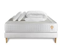Matelas Vingt-Quatre - Ressorts ensachés et mémoire de forme - Ep. 24 cm - sommier kit Blanc avec 2 oreillers et couette