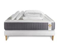 Matelas Vingt-Six - Ressorts ensachés et mémoire de forme - Ep. 26 cm - sommier kit Blanc avec 2 oreillers et couette