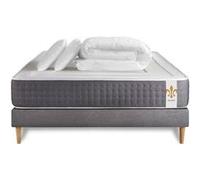 Matelas 140 x 190 cm Vingt-Six - Ressorts ensaches et memoire de forme - Ep. 26 cm - sommier kit Gris avec 2 oreillers et couette