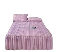 Matelassé Épaissir Couvre-lit Literie Ruffled Ensemble 3 Pièces Automne Et Hiver 150*200cm Jupe De Lit Enveloppante En Velours De Cristal 45cm Goutte Double Cache-sommier À Volants(Purple,King-150x200