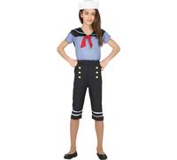 Matelot Aventure Uniforme marin Enfants Look maritime Bleu Rayures Costume Traditionnel Casquette de capitaine Fantaisie marin Tenue marine Elégance intemporelle, Taille : 110/116 Couleur : Bleu
