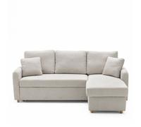 Matera - Canapé d'angle réversible convertible 3 places en tissu avec coffre - Beige chiné