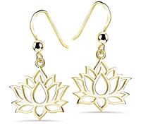 Materia Boucles d'oreilles pendantes en forme de fleur de lotus en argent sterling 925 plaqué or rose ou jaune pour femmes adolescentes