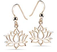Materia Boucles d'oreilles pendantes en forme de fleur de lotus en argent sterling 925 plaqué or rose ou jaune pour femmes adolescentes