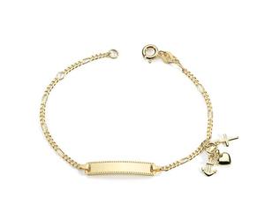 Materia Bracelet pour enfant avec gravure dorée - Argent sterling 925 plaqué or avec foi, amour, espoir, 14-16 mm Personnalisé, 14 centimeters, Argent sterling