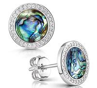 MATERIA by Mathias Wagner Clous d'oreilles pour femme en argent 925 - Boucles d'oreilles en pierre précieuse avec zircone, Ormeau #SO-394-Perlmutt