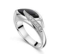 MATERIA by Matthias Wagner Bague pour femme en argent 925 avec onyx et zircone rhodié, Argent sterling